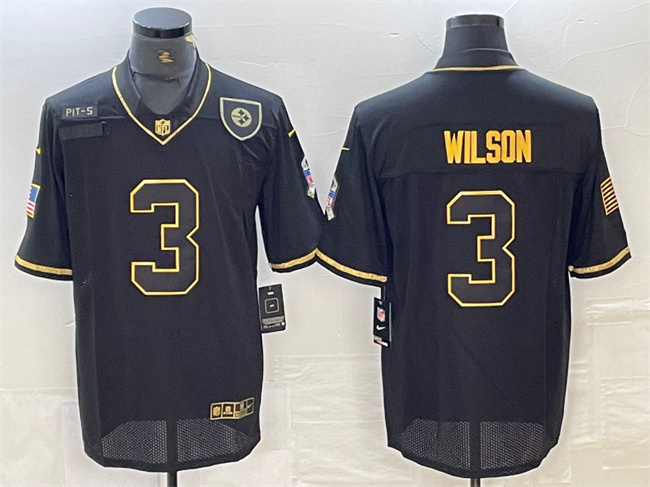 Men's Pittsburgh Steelers #3 Russell Wilson Black/Gold Salute To Service Limited Stitched Jersey Men's Pittsburgh Steelers #3 Russell Wilson Black/Gold Salute To Service Limited Stitched Jersey